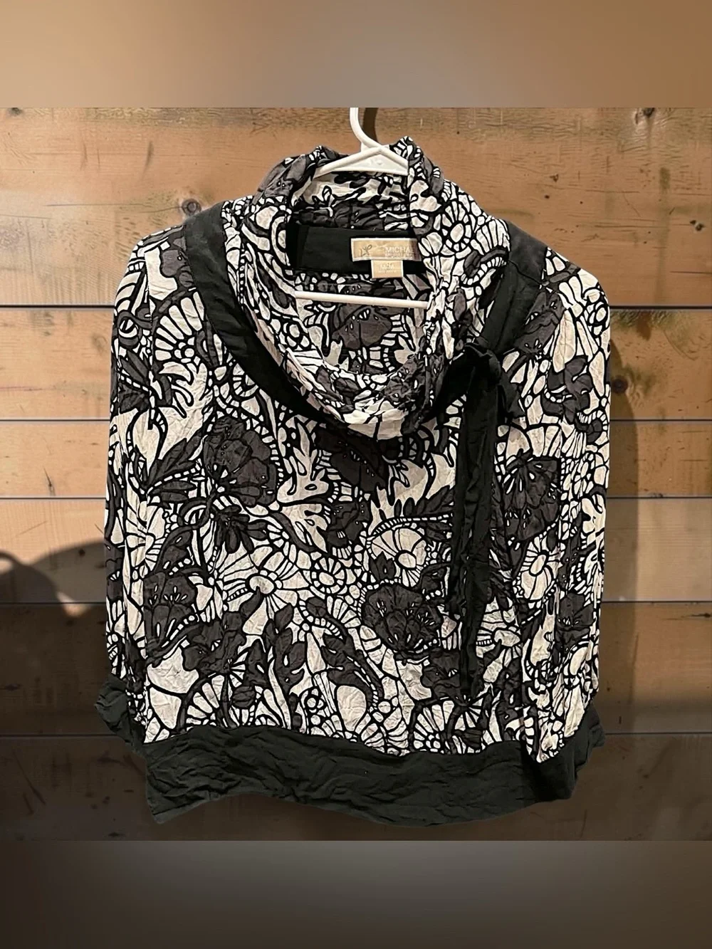 Michael Kors Black and White Floral Cowl Neck Cape MEDIUM